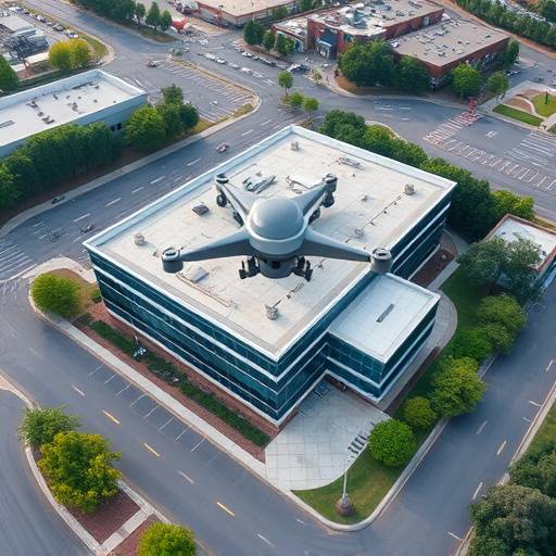 Immagini aeree della sede di 'Innovatech Solutions' con droni